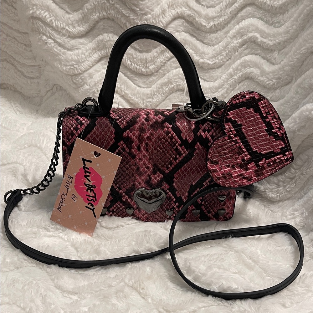 NWT Betsey Johnson Pink Snake Print Crossbody Bag